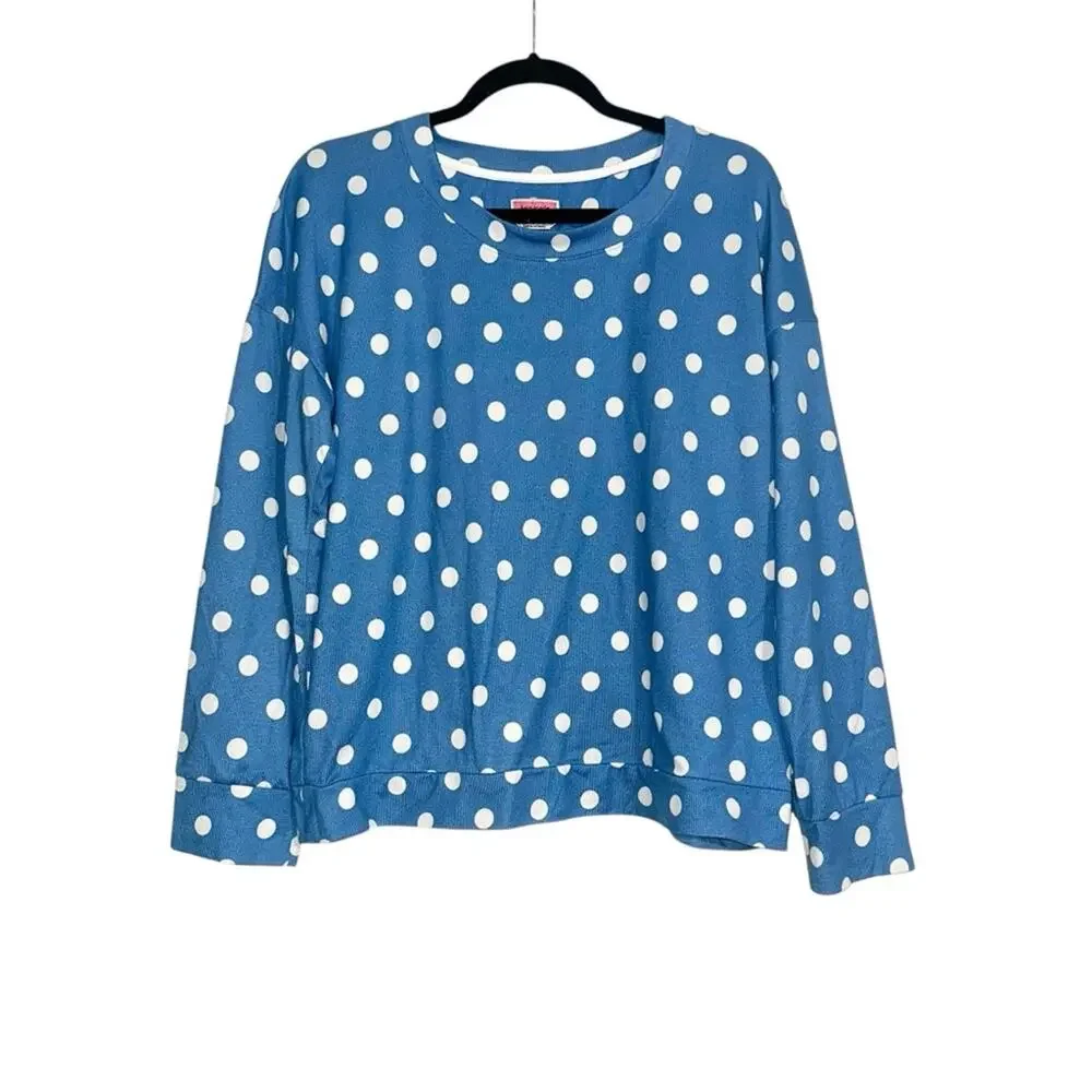 Kate Spade Blue and White Polka Dot Lounge Sweater Top LARGE